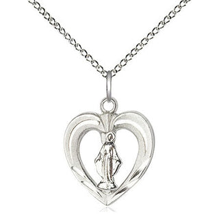 Sterling Silver Heart / Miraculous Medal Religious and Catholic Jewelry