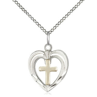 Two-Tone GF/SS Heart / Cross Medal Religious and Catholic Jewelry