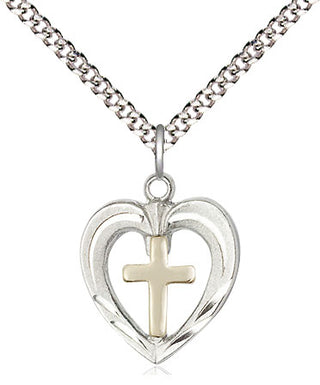 Two-Tone GF/SS Heart / Cross Medal | Small