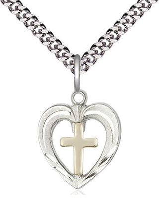 Two-Tone GF/SS Heart / Cross Medal | Small