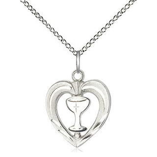 Sterling Silver Heart / Chalice Medal Religious and Catholic Jewelry