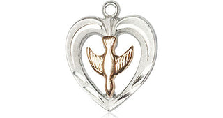 Two-Tone GF/SS Heart / Holy Spirit Medal Religious and Catholic Jewelry