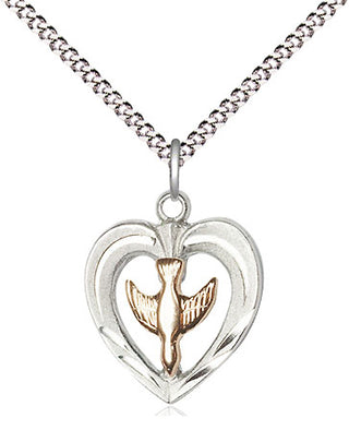 Two-Tone GF/SS Heart / Holy Spirit Medal Religious and Catholic Jewelry