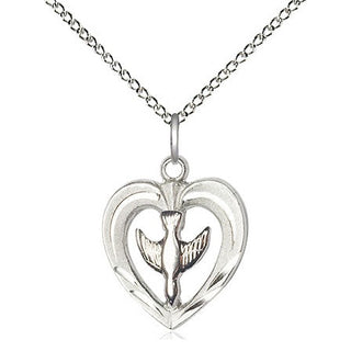 Sterling Silver Heart / Holy Spirit Medal Religious and Catholic Jewelry