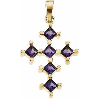 14K Yellow Natural Amethyst Cross 