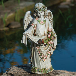 16.5-Inch Angel With Birds On Dress Garden Statue