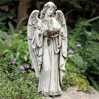 24-Inch Angel Holding Nest Garden Statue