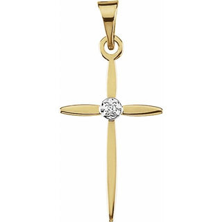 14K Yellow/White .005 CT Natural Diamond Cross Pendant 