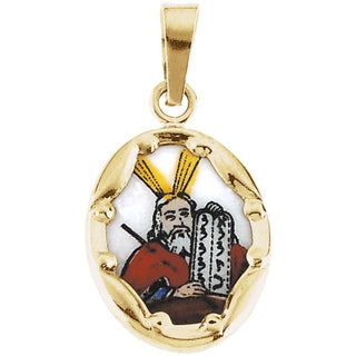 14K Yellow 13x10 mm Moses Hand-Painted Porcelain Medal