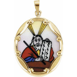 14K Yellow 25x19.5 mm Moses Hand-Painted Porcelain Medal