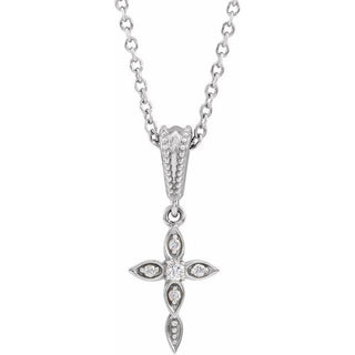 Platinum .03 CTW Natural Diamond Petite Vintage-Inspired 16-18" Cross Necklace