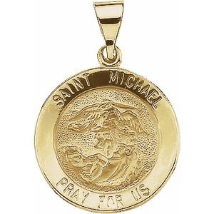 14K Yellow 22x22 mm Round Hollow Saint Michael Medal  