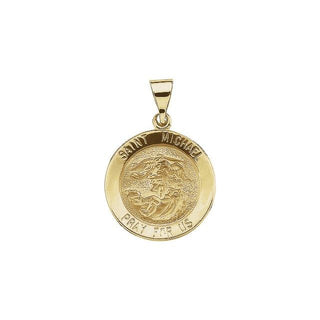 14K Yellow 18x18 mm Round Hollow Saint Michael Medal  
