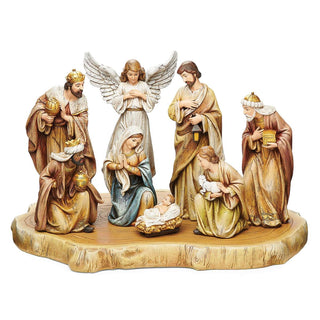 17-Inch 9-Piece St Nativity On Wood Slab Base (Faux Wood)