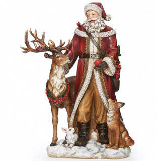 18.5-Inch Santa With Deer & Cardinal Fox On Snow Base