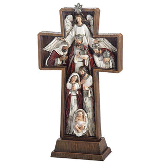 13.5-Inch Nativity Cross, Angel & Kings - Burgundy