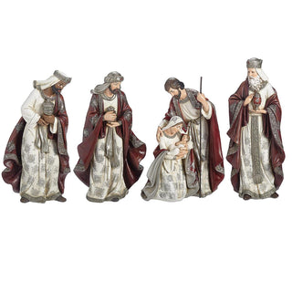 13-Inch 4-Piece St Burgundy Nativity W\Pewter Accent - Joseph's Studio