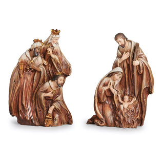 7-Inch 2-Piece St Nativity Weathered Carved Wood Look - Holy Family, 3Kings