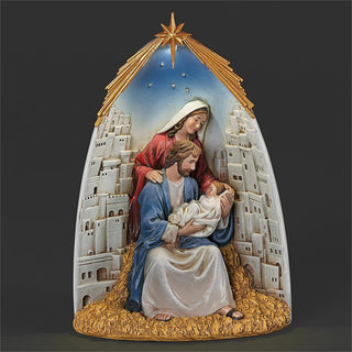 9-Inch Lighted Building Of Stone With Holy Family