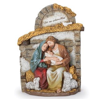 10-Inch Mary & Joe Holding Baby In Creche With Lambs