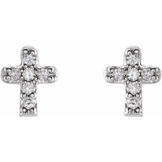 14K White .06 CTW Natural Diamond Youth Cross Earrings