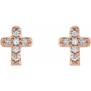 14K Rose .06 CTW Natural Diamond Youth Cross Earrings