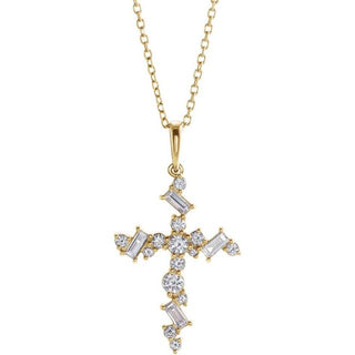 14K Yellow 1/2 CTW Natural Diamond Scattered Cross 16-18" Necklace