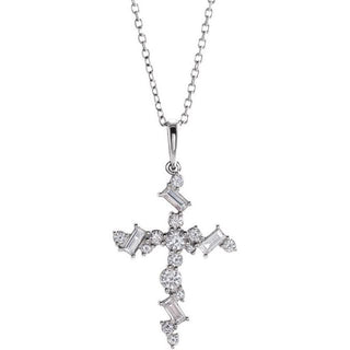 Sterling Silver 1/2 CTW Natural Diamond Scattered Cross 16-18" Necklace