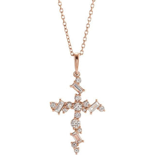 14K Rose 1/2 CTW Natural Diamond Scattered Cross 16-18" Necklace