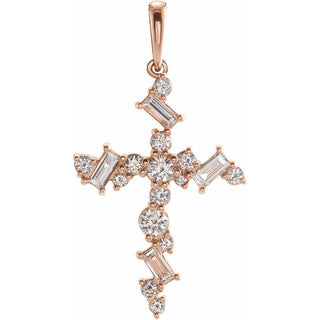 14K Rose 1/2 CTW Natural Diamond Scattered Cross Pendant