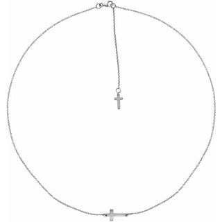 14K White .01 CT Natural Diamond Sideways Cross Necklace