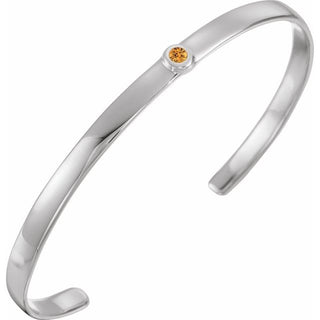 14K White Natural Citrine Cuff 6" Bracelet
