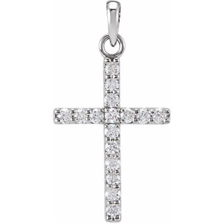 14K White 1/8 CTW Natural Diamond Cross Pendant