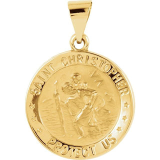 14K Yellow 18 mm Hollow Round Saint Christopher Medal