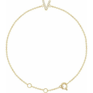 14K Yellow .05 CTW Natural Diamond Initial V 6-7" Bracelet