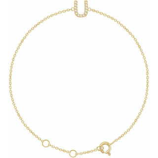 14K Yellow .05 CTW Natural Diamond Initial U 6-7" Bracelet
