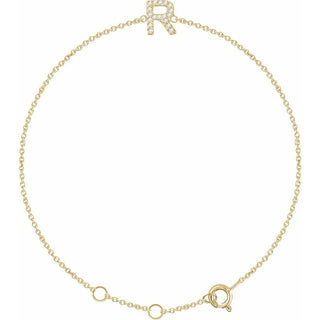14K Yellow .06 CTW Natural Diamond Initial R 6-7" Bracelet