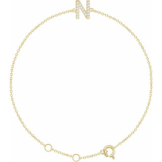 14K Yellow .06 CTW Natural Diamond Initial N 6-7" Bracelet