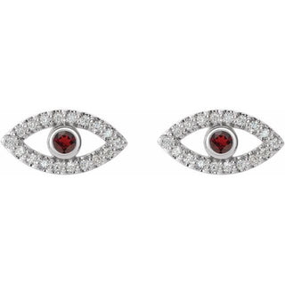 Platinum Natural Mozambique Garnet & Natural White Sapphire Evil Eye Earrings