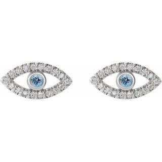 Platinum Natural Aquamarine & Natural White Sapphire Evil Eye Earrings