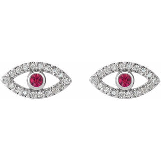 Platinum Natural Ruby & Natural White Sapphire Evil Eye Earrings