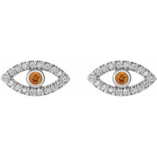 Platinum Natural Citrine & Natural White Sapphire Evil Eye Earrings