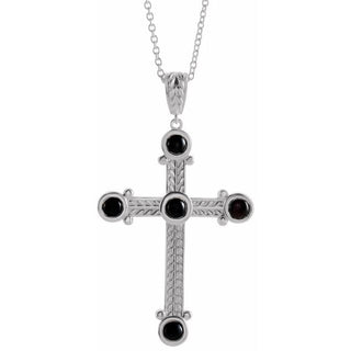 14K White Natural Black Onyx Cross 16-18" Necklace