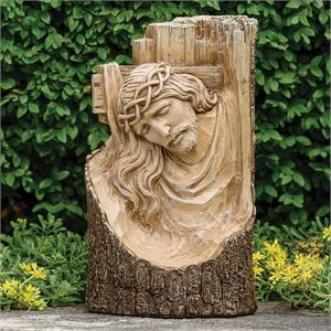 12-Inch Carved Cross With Jesus Garden Statue - View 2