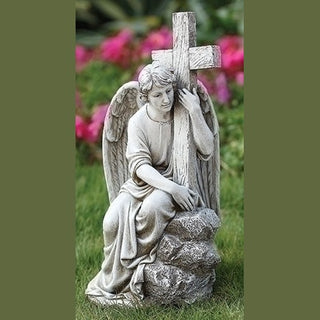 13"H Seated Male Angel With Cross