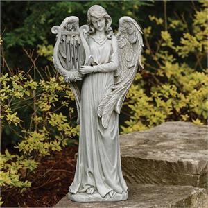 21-Inch Standing Angel With Lyre Garden Statue - View 2
