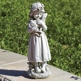16-Inch Girl With Lamb Garden Statue