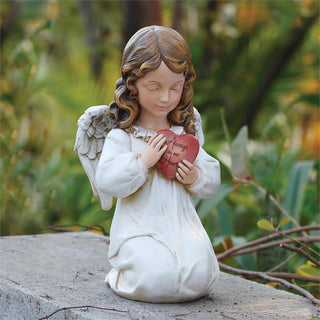 11.75-Inch Memorial Angel With Heart Garden Statue