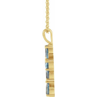 14K Yellow Natural Aquamarine Cross 16-18" Necklace