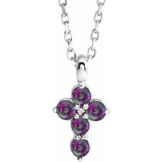 Sterling Silver Lab-Grown Alexandrite Cross 16-18" Necklace